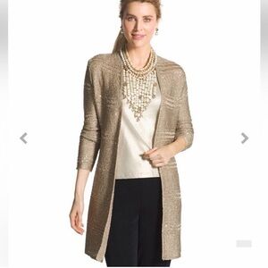 Chico’s Taupe Metallic Sequin Knit Cardigan Open Front X-Small NWT